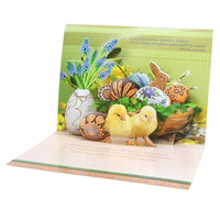 Large Traditional 3D Pop-Up Polish Easter Greeting Card - Easter Basket with Eggs and Chicks