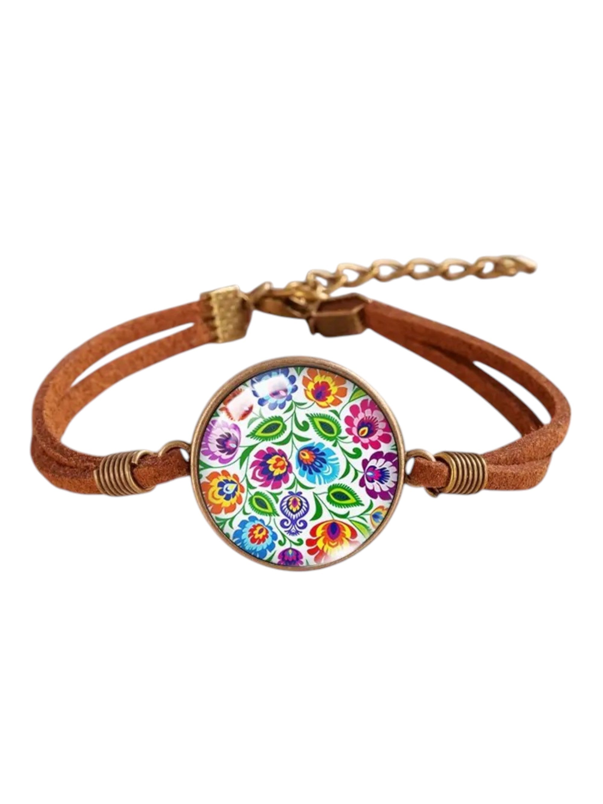 Polish Folk Art Faux Leather Bracelet (Lowicz White)