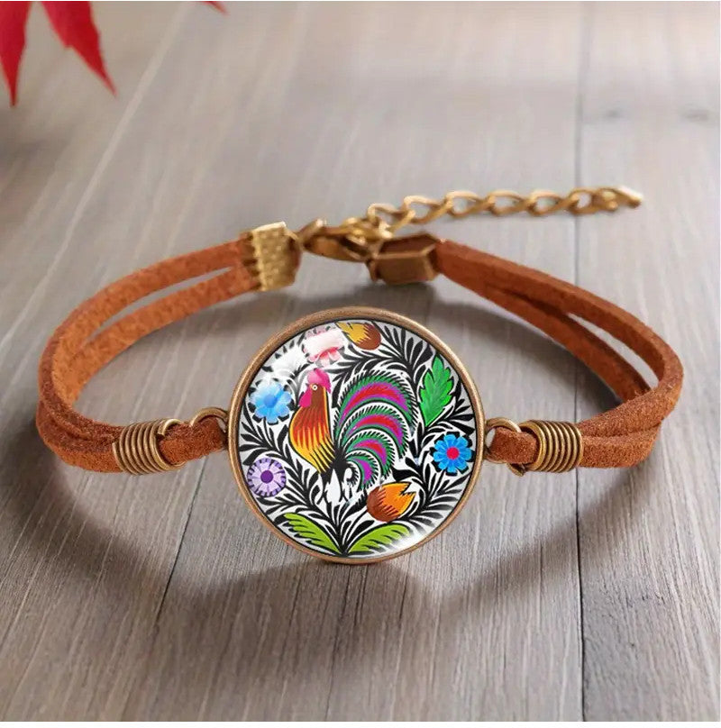 Polish Folk Art Faux Leather Bracelet (Lowicz Rooster)