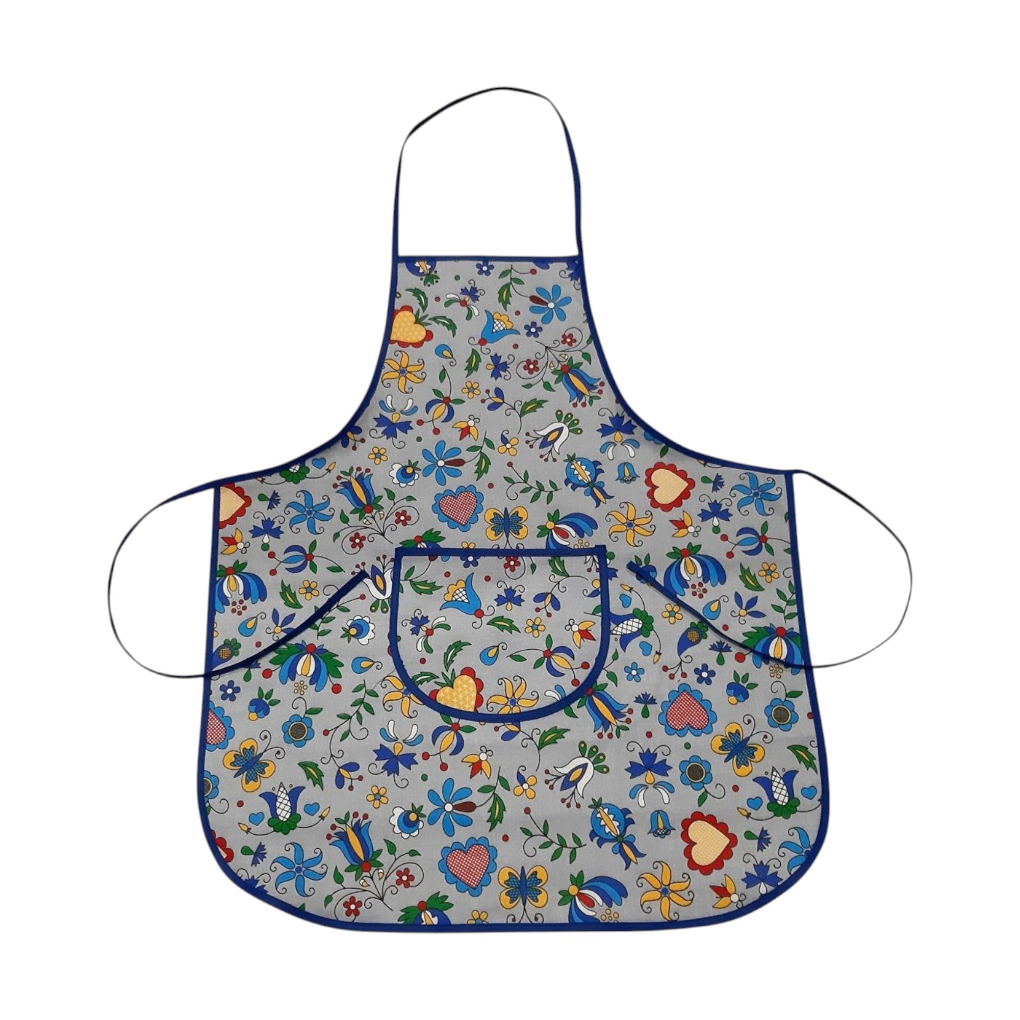 Polish Folk Art Kashubian Kitchen Apron Grey