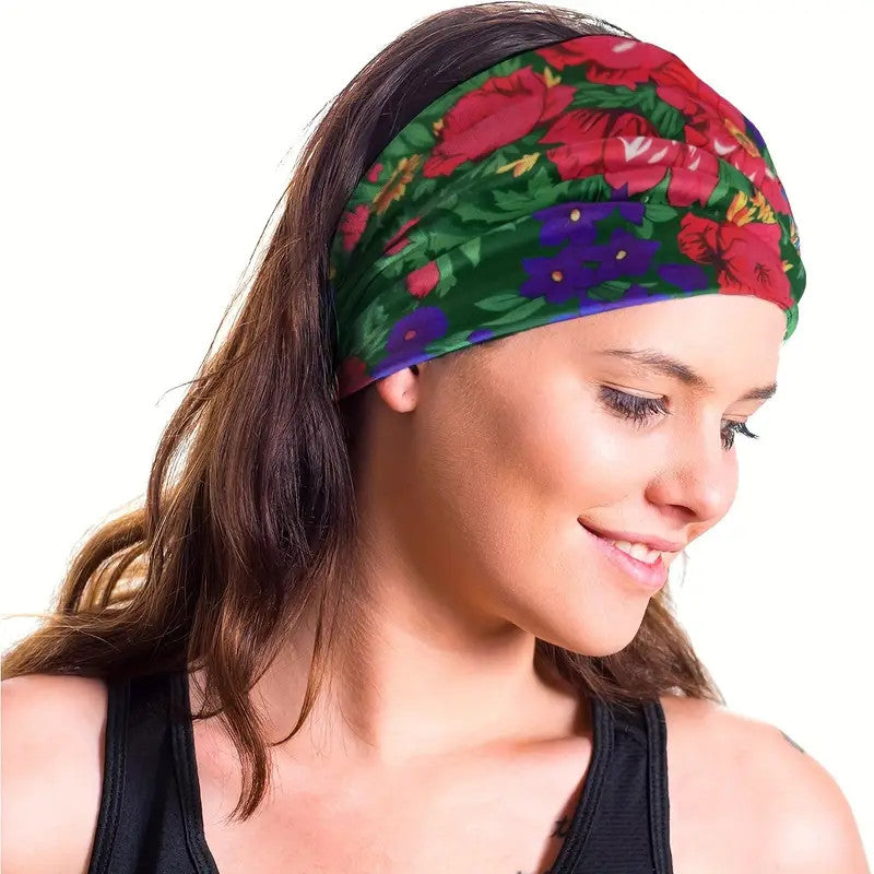 Polish Folk Floral Knotted Wide Elastic Headband (Dark Green)