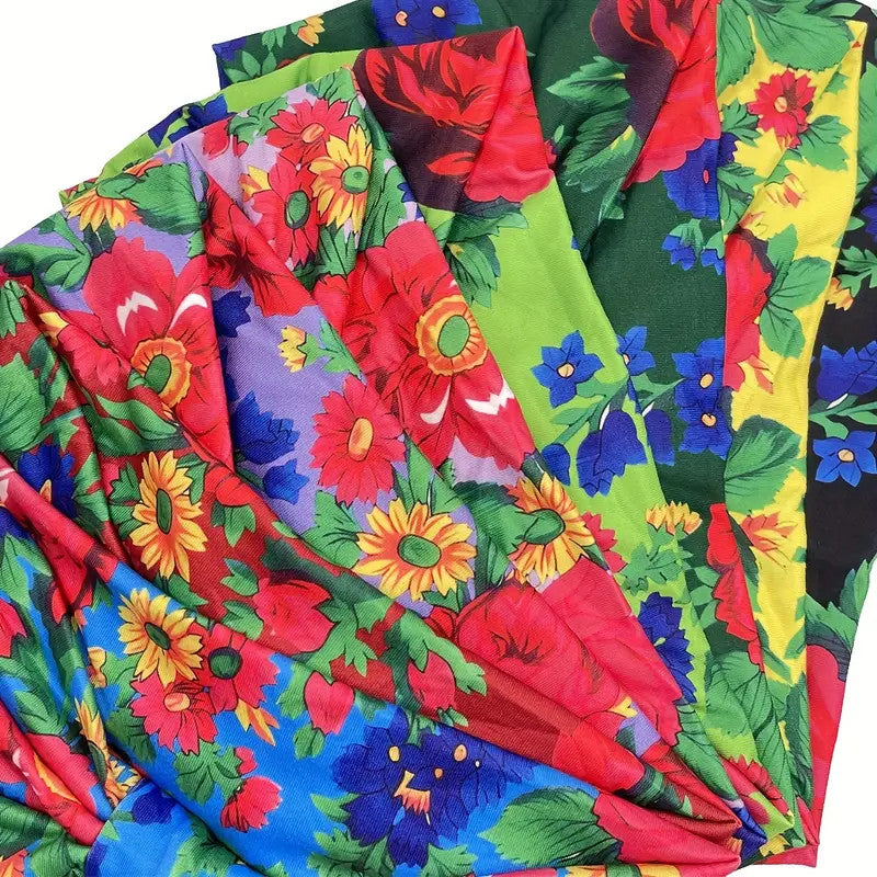 Polish Folk Floral Knotted Wide Elastic Headband (Light Purple/Teal)