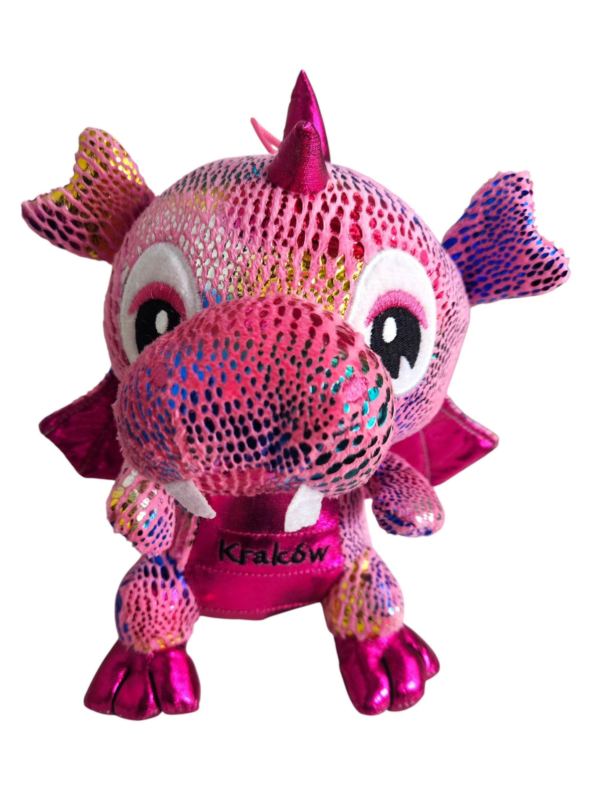 Medium Poland Krakow Wawel Dragon Plush Toy, Pink Rainbow 10"