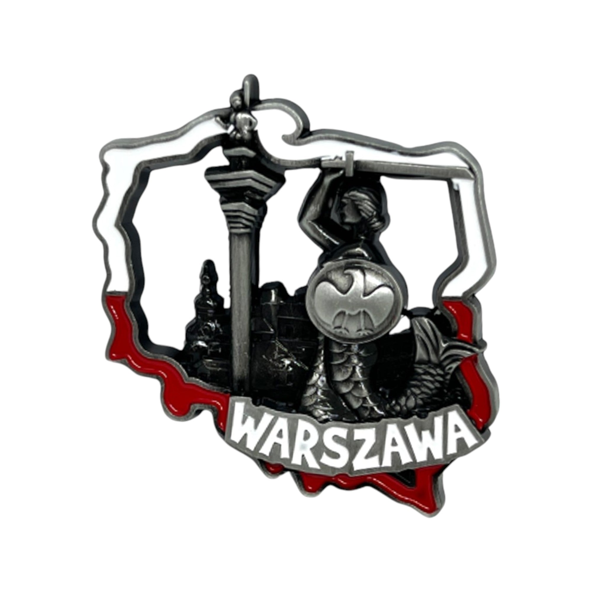 Poland's Contours & Warszawa Landmarks Metal Magnet
