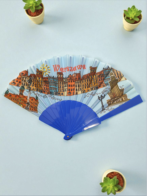 Polish Folk Art Handheld Folding Fan, Warszawa Landscape