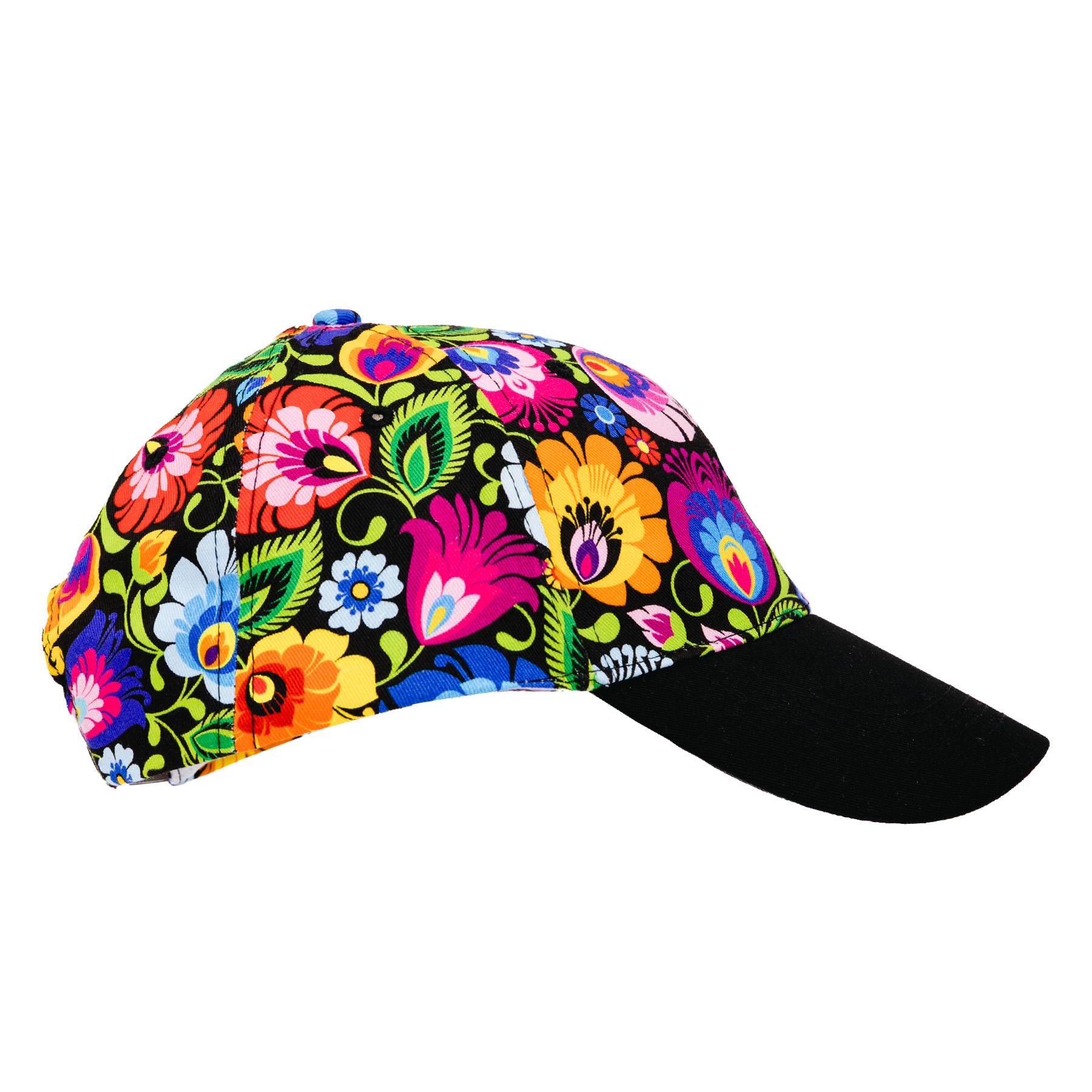 Polish Folk Art Floral Baseball Cap (Lowicz Black)