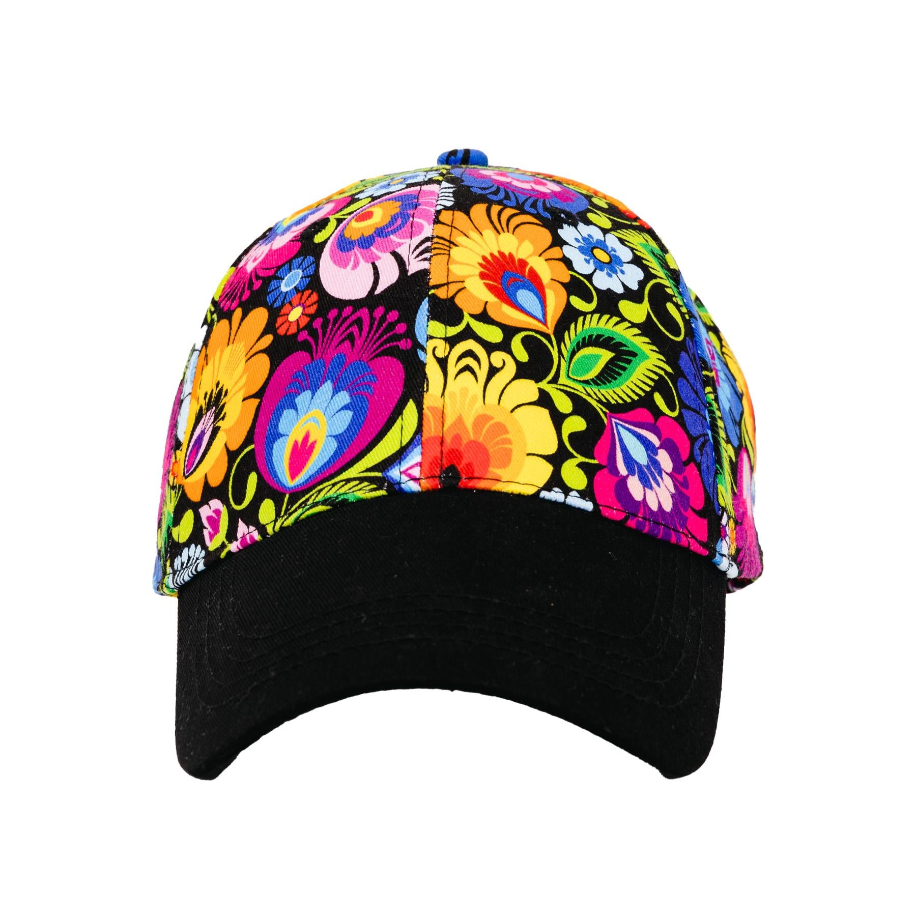 Polish Folk Art Floral Baseball Cap (Lowicz Black)