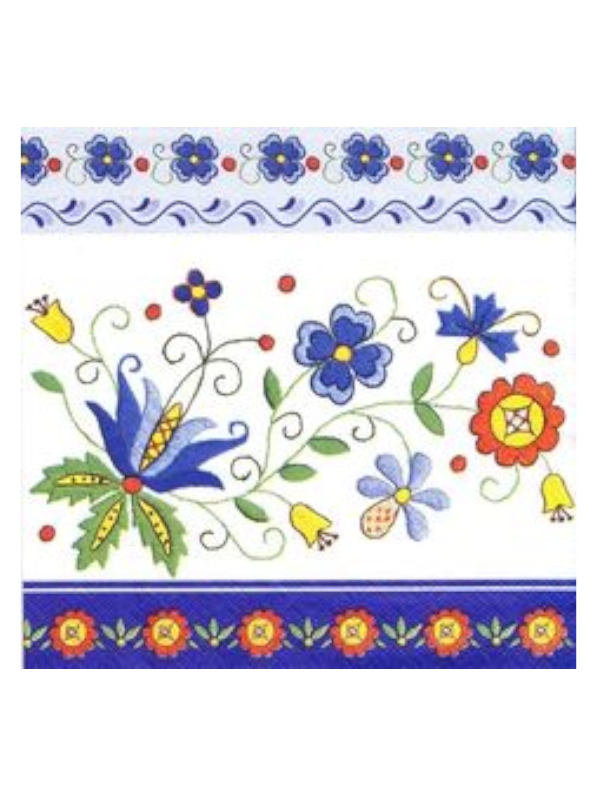 Polish Folk Art Kashubian Blue Border Napkins, Set of 20