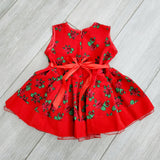 Handmade Baby Girl Toddler Polish Floral Folk Art Dress, Red XS (1-2 Years)