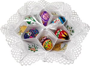 Traditional Polish Easter Egg Display Holder Centerpiece with 6 Wooden Eggs