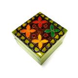 Polish Folk Floral Colorful Wooden Box with Brass Inlays, 3"x3"