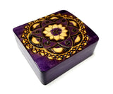 Polish Folk Floral Rosette Wooden Box with Brass Inlays, 4.5"x4"