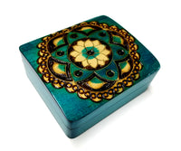 Polish Folk Floral Rosette Wooden Box with Brass Inlays, 4.5