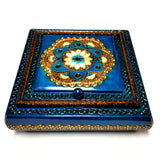 Polish Floral Rosette Wooden Jewelry Box with Mirror, Brass Inlays and Compartments, 8.5"x 8.5"