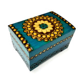 Polish Folk Floral Rosette Wooden Chest Box with Brass Inlays
