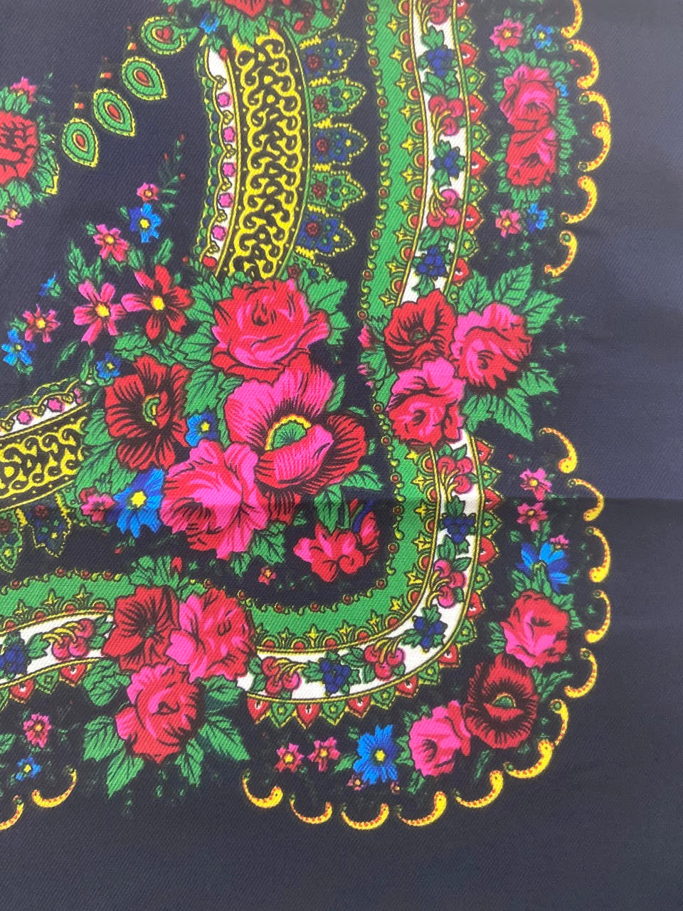 Traditional Polish Folk Head Scarf - Cotton Collection, Navy Blue