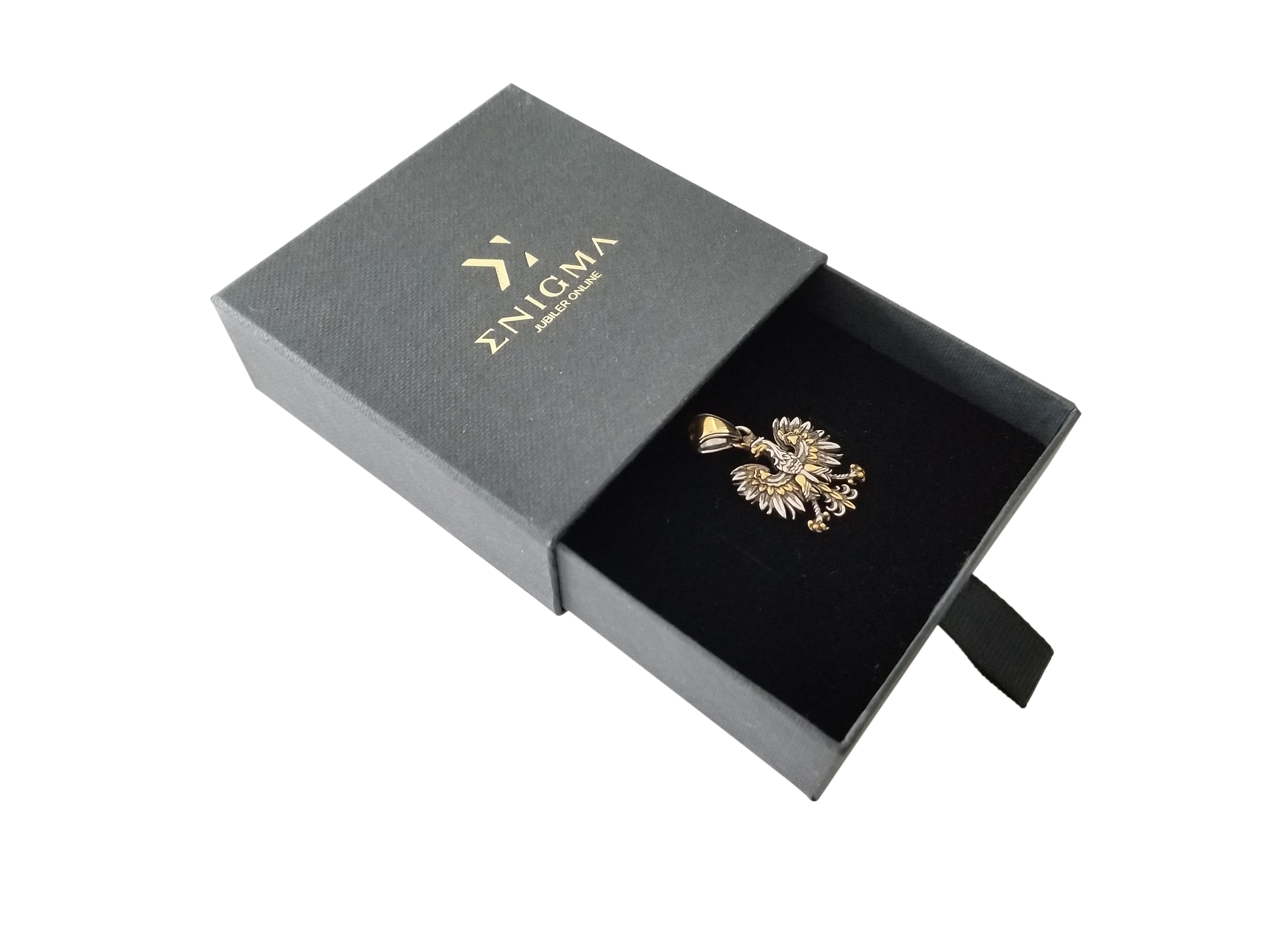 Traditional Double Sided Polish Eagle Silver Pendant with Gold Plated Enrichment