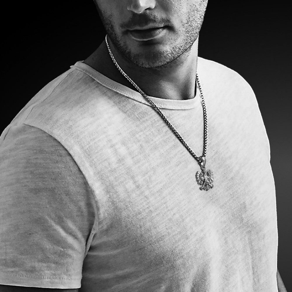 Traditional Double Sided Polish Eagle Silver Pendant with Gold Plated Enrichment