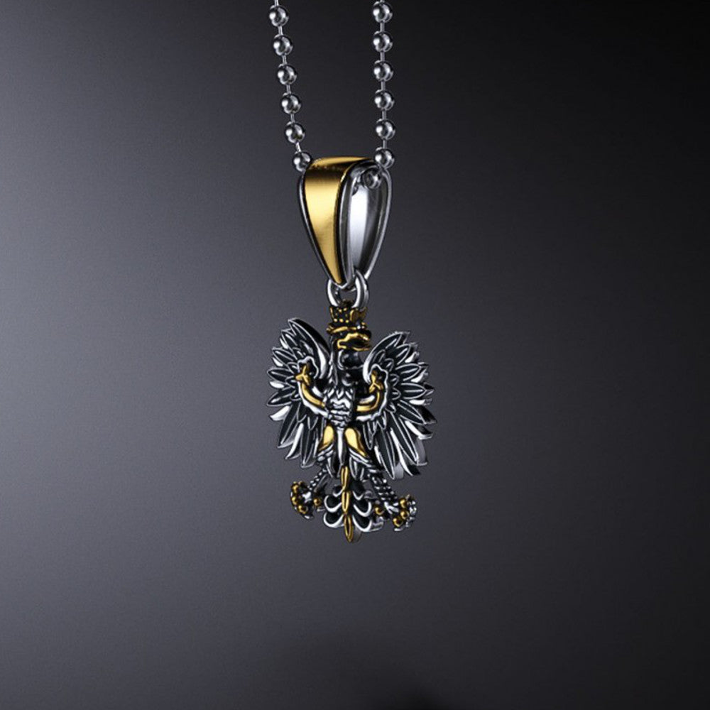 Traditional Double Sided Polish Eagle Silver Pendant with Gold Plated Enrichment