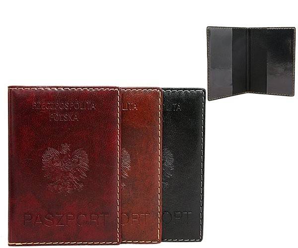 Leather Passport Holder Wallet Embossed with Polish Eagle (Black)