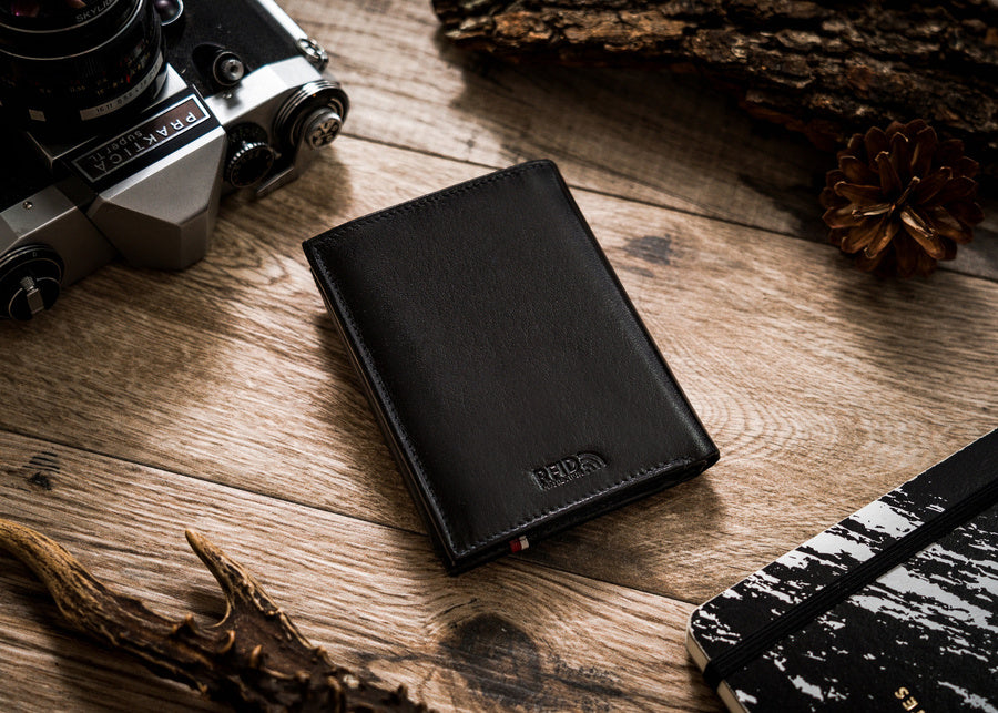 Vertical Leather Wallet Embossed with Square Polish Eagle & White and Red Trim