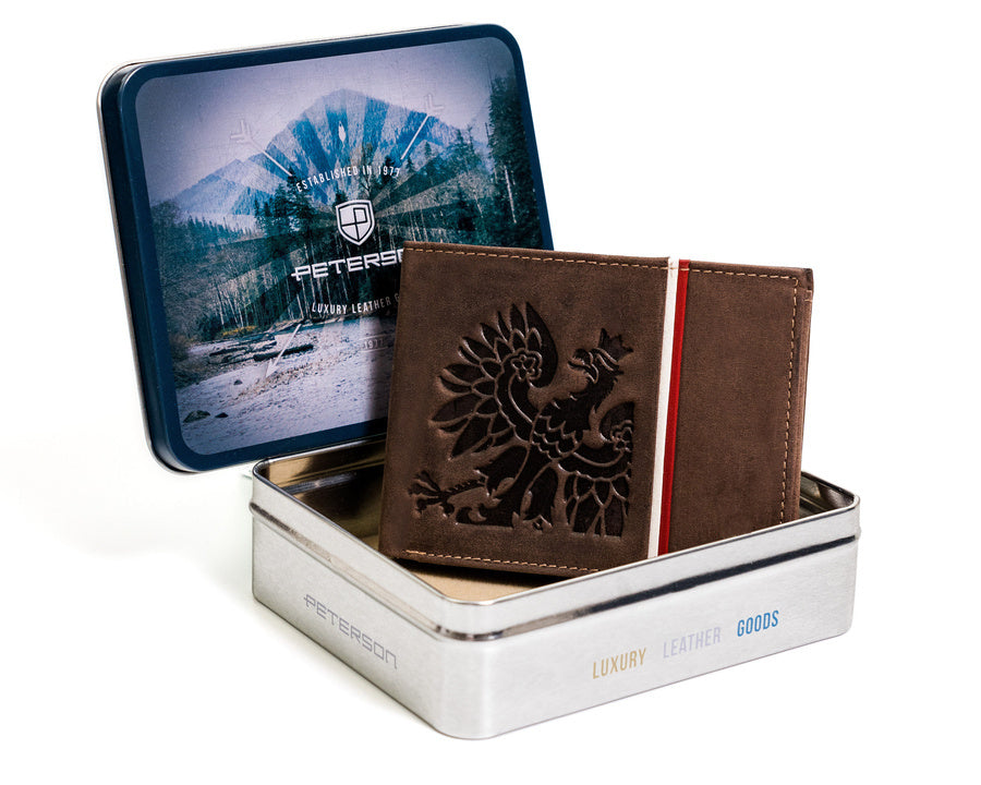 Horizontal Leather Wallet Embossed with Polish Eagle & White and Red Trim