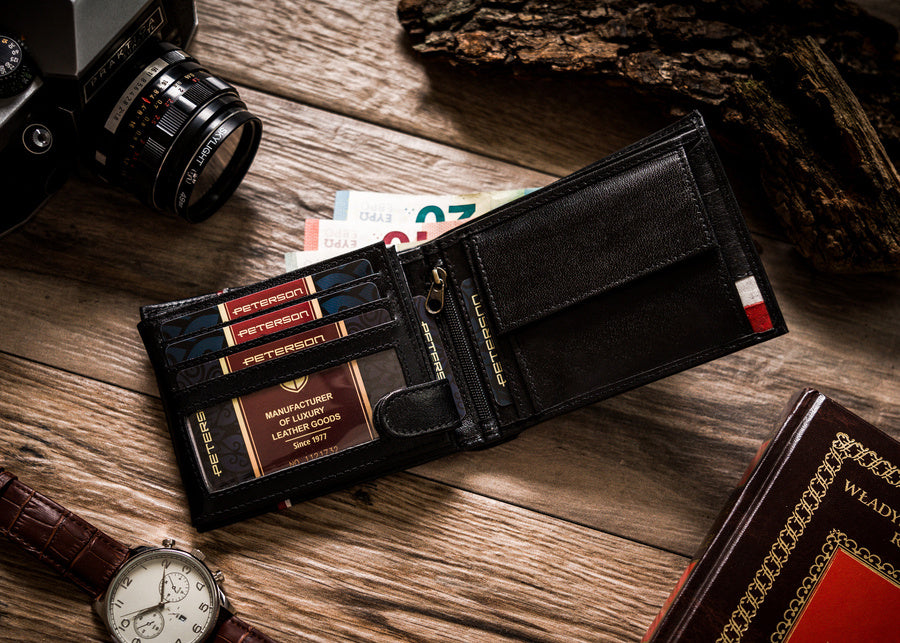 Horizontal Leather Wallet Embossed with Polish Eagle & White and Red Trim