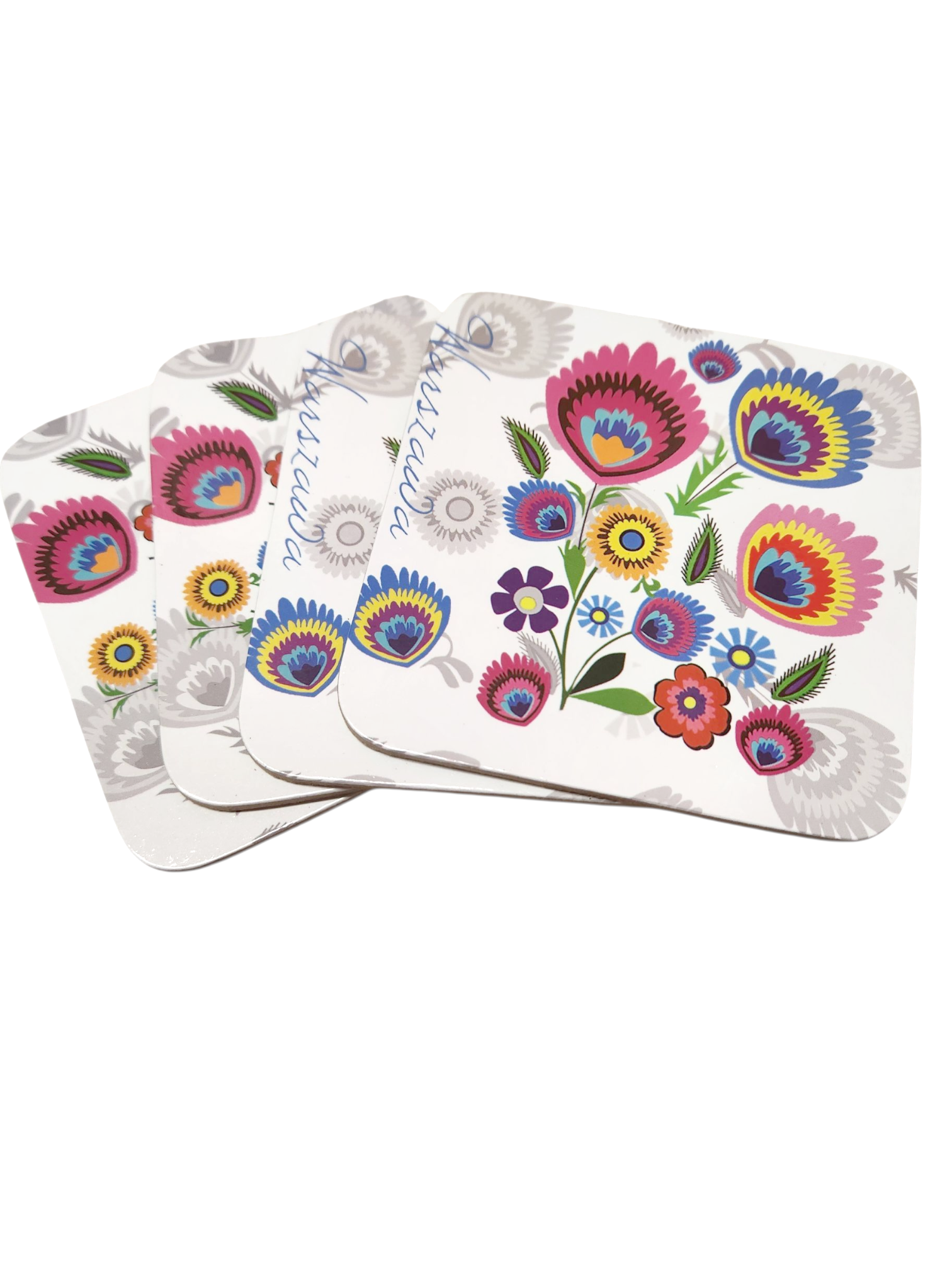 Polish Lowicz Folk Art Cork Coasters, Set of 4