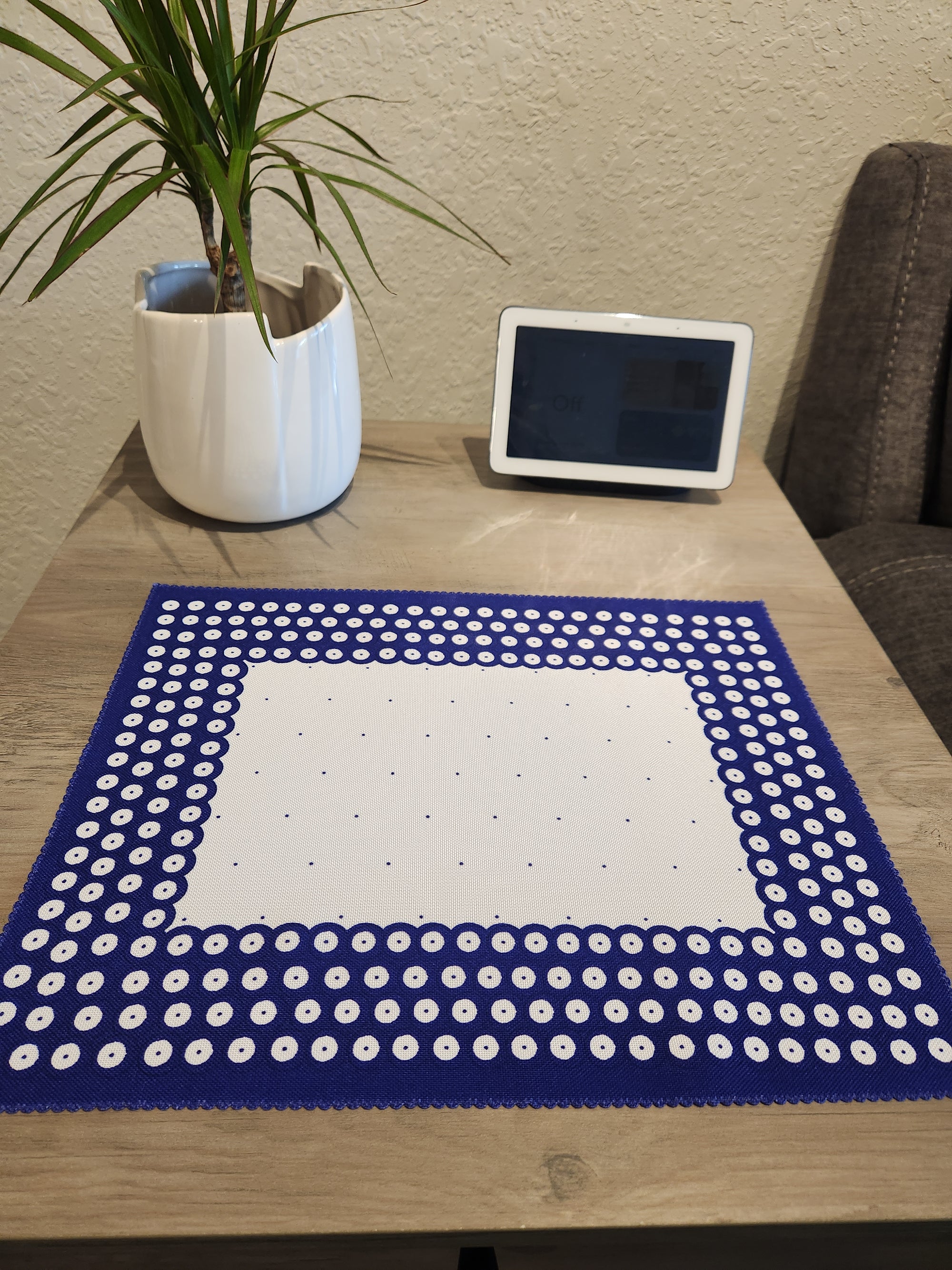Set of 2 Polish Pottery Blue Dot Placemats with Scalloped Edges