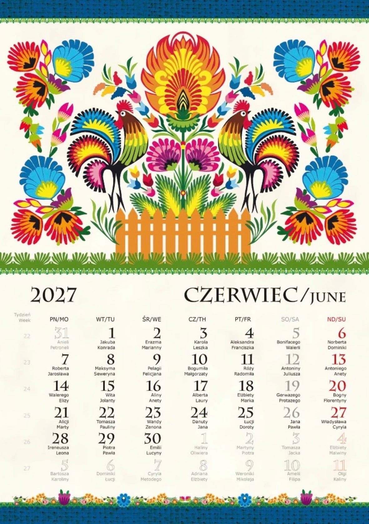 2027 Polish Folk Art Wall Calendar (Bilingual)