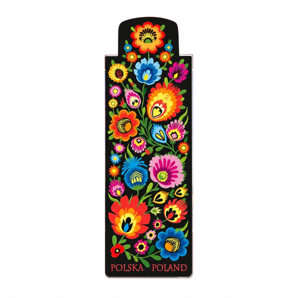 Polish Folk Art Magnetic Bookmark - Lowicz Black Flowers