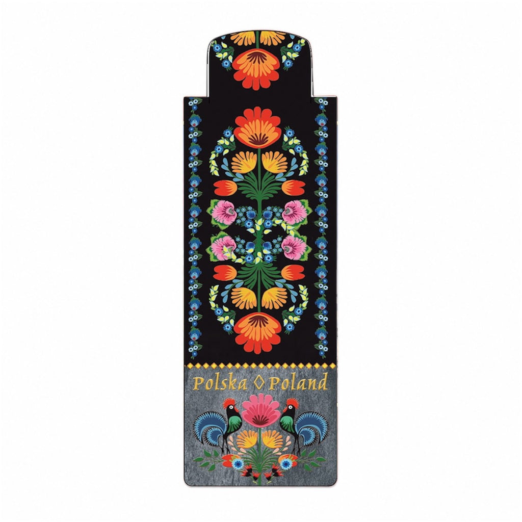 Polish Folk Art Magnetic Bookmark - Lowicz Black Gray Roosters
