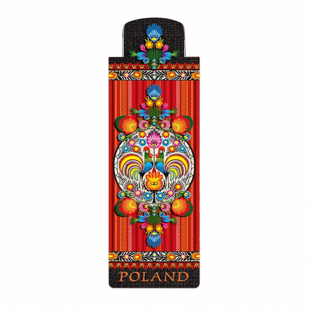Polish Folk Art Magnetic Bookmark - Lowicz Red Roosters
