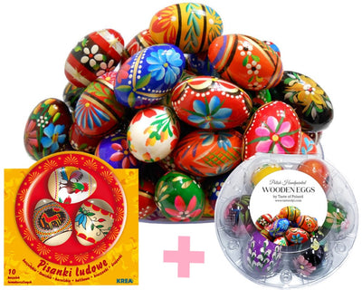 6 Easter Handpainted Wooden Eggs (Pisanki) + 10 Egg Sleeves