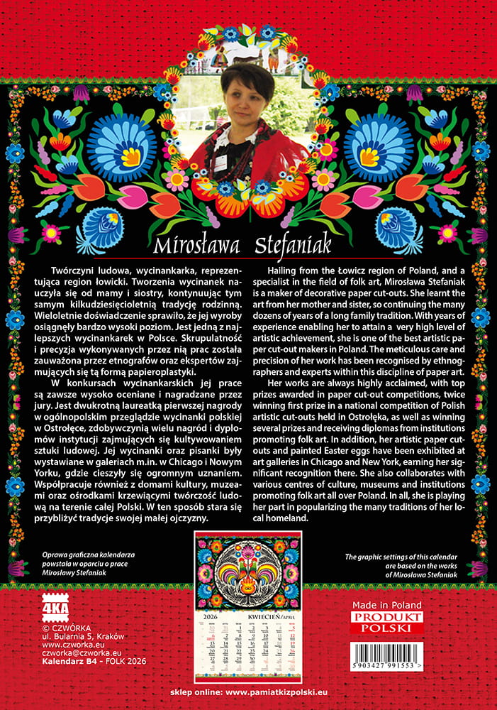2026 Polish Folk Art Wall Calendar (Bilingual)