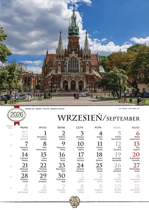 2026 Polska Poland KRAKOW Landscape Wall Calendar (Bilingual)