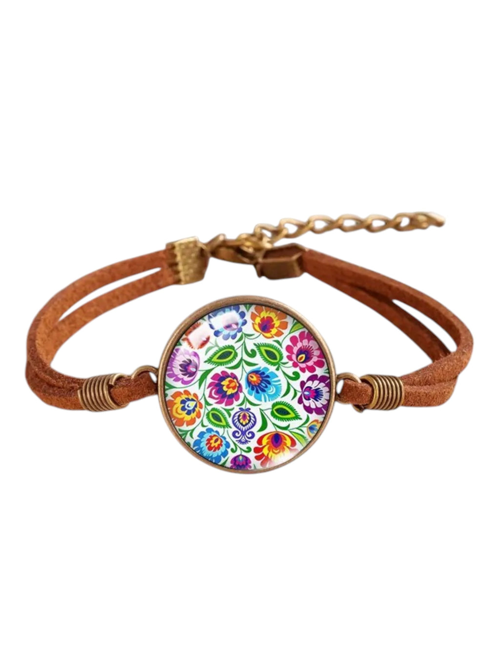Polish Folk Art Faux Leather Bracelet (Lowicz White)