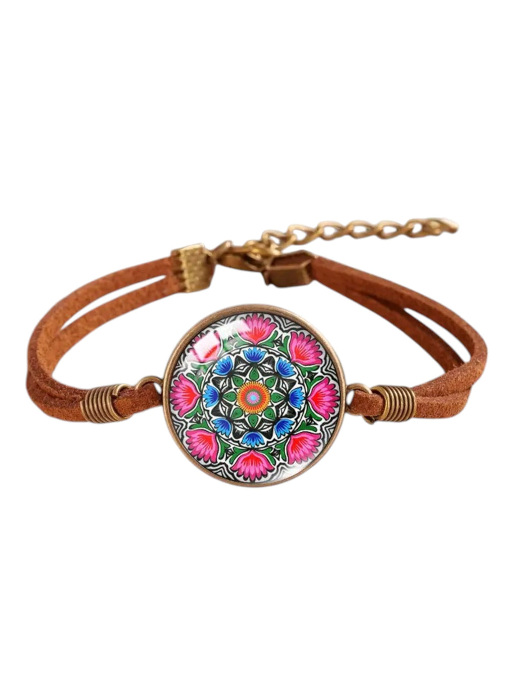 Polish Folk Art Faux Leather Bracelet (Pink Folk)