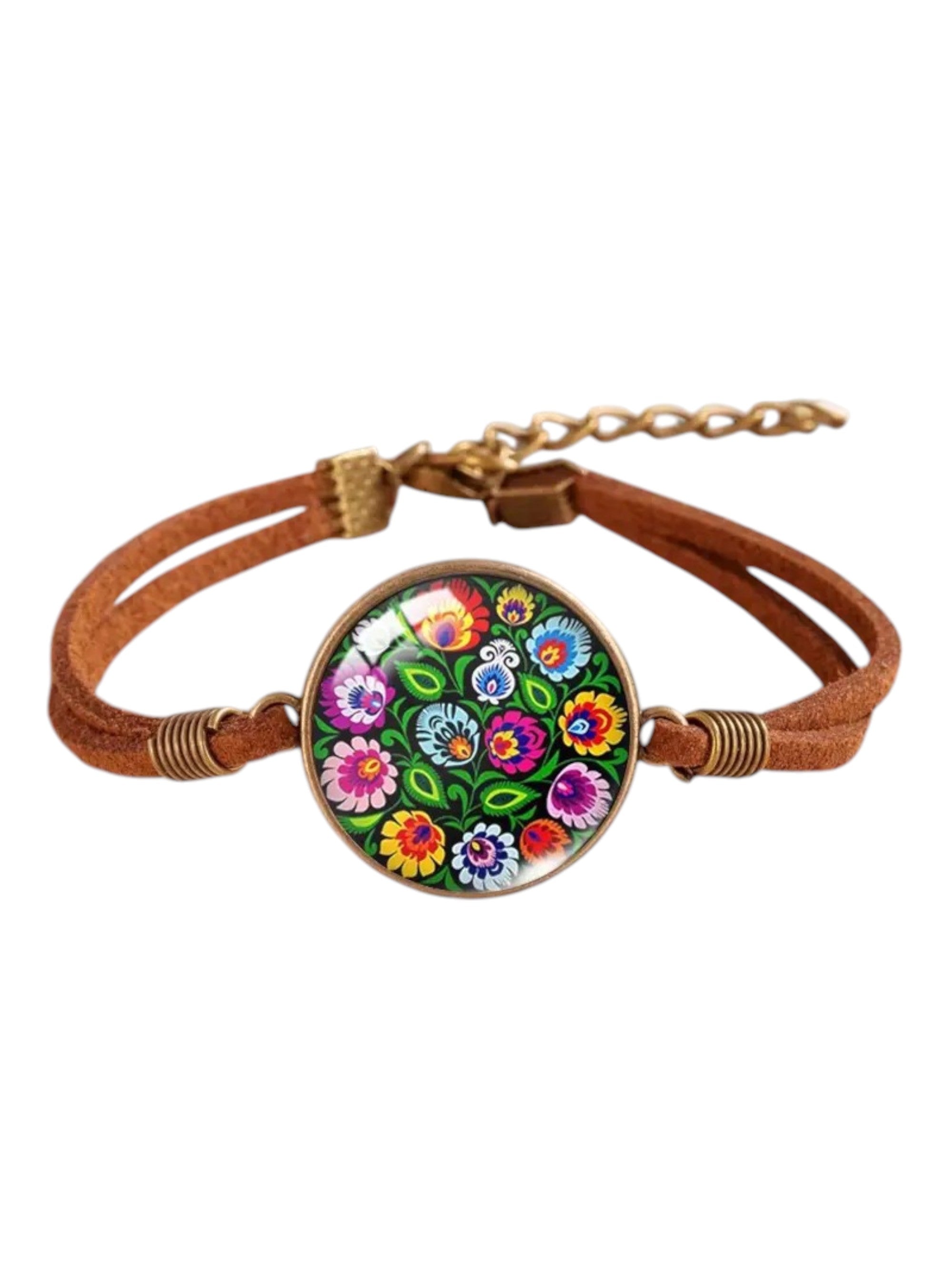 Polish Folk Art Faux Leather Bracelet (Lowicz Black)