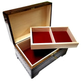 XXL Polish Folk Floral Wooden Box with Brass Inlays, Compartments and Key, 10.5"x 6.75" Brown