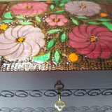 XXL Polish Folk Floral Wooden Box with Brass Inlays, Compartments and Key, 10.5"x 6.75" Brown