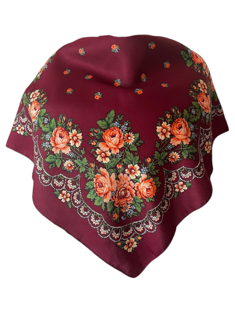 Traditional Polish Folk Head Scarf - Highlander Collection, Burgundy