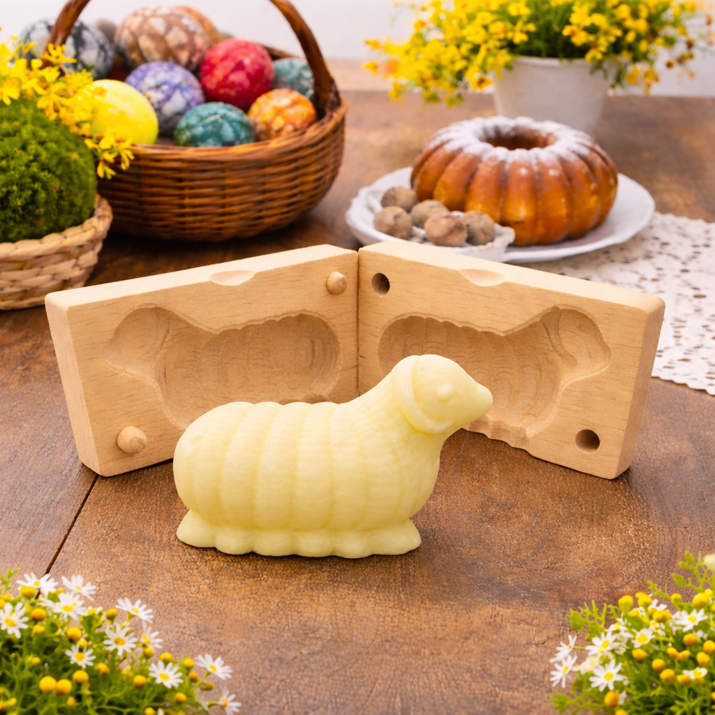 Traditional Easter Wooden Butter Lamb/Ram Mold with Detailed Horns
