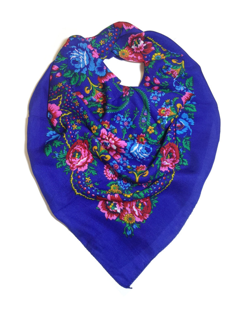 Traditional Polish Folk Head Scarf - Blue