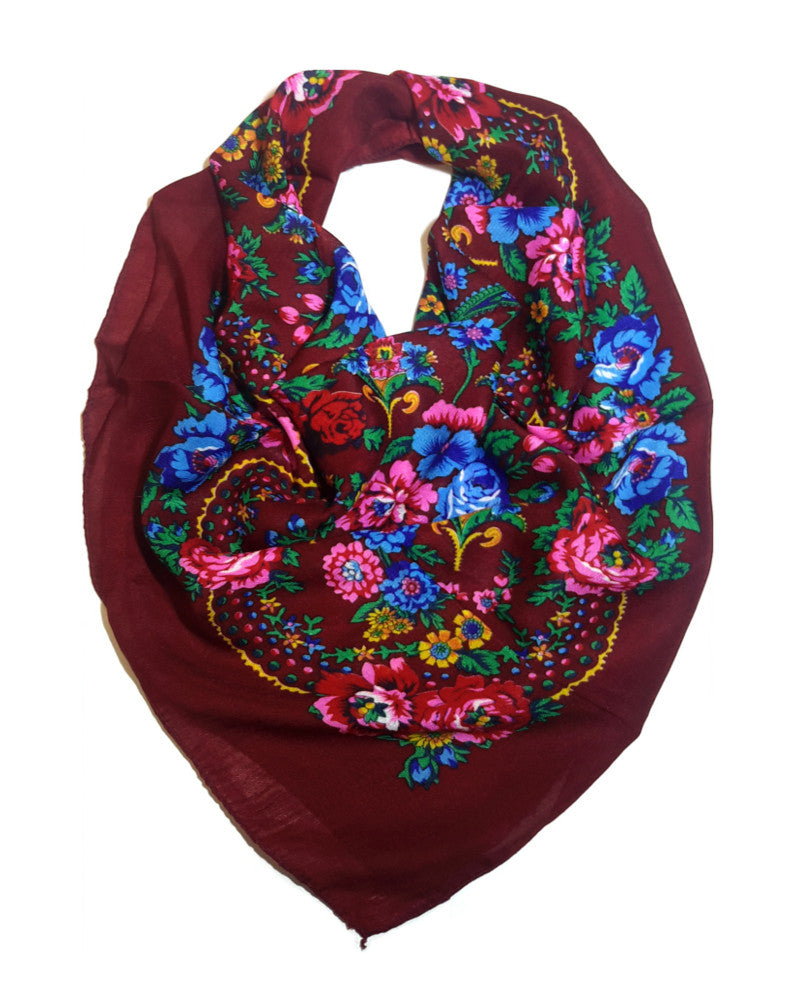 Traditional Polish Folk Head Scarf - Maroon