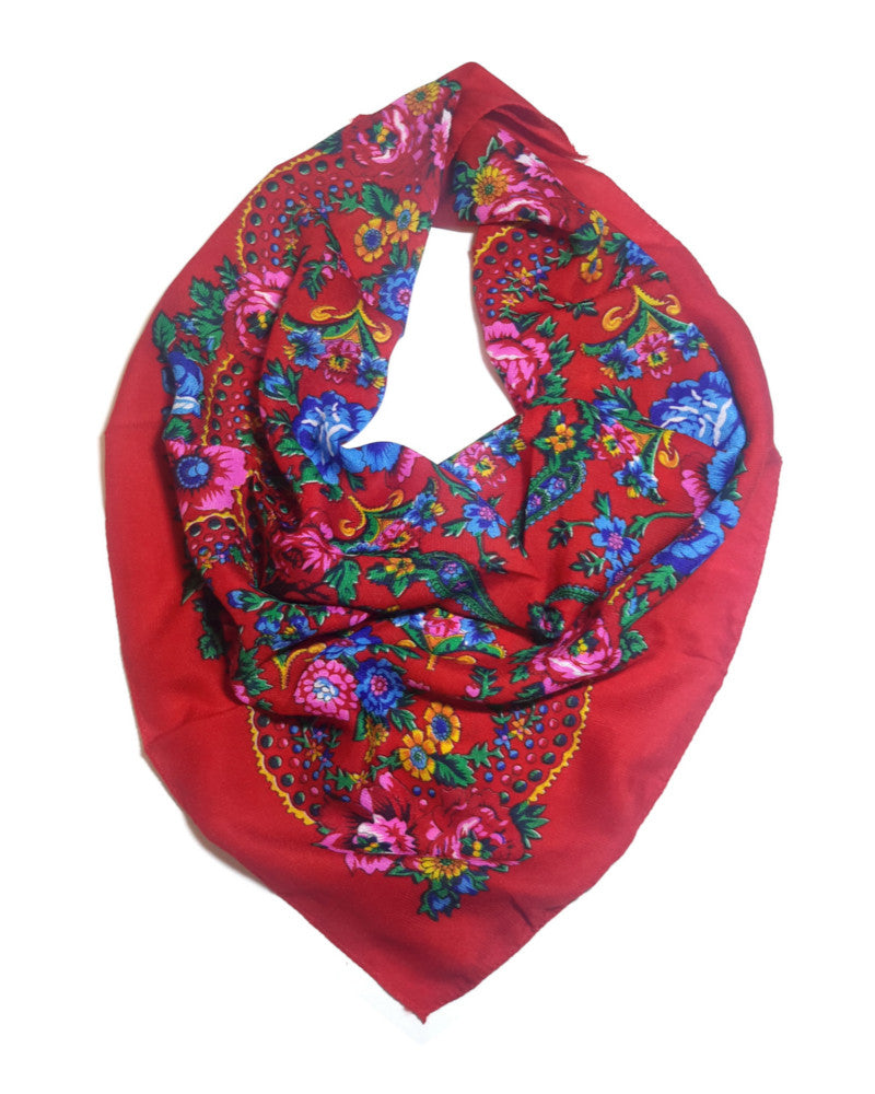 Traditional Polish Folk Head Scarf - Red
