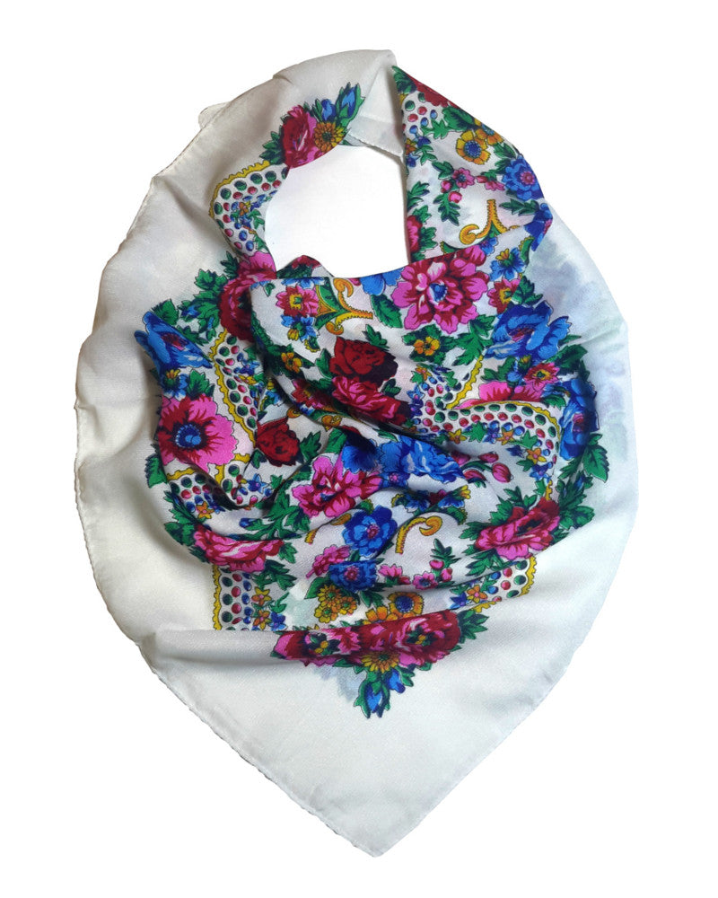 Traditional Polish Folk Head Scarf - White