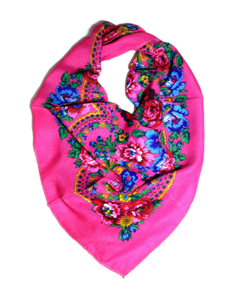 Traditional Polish Folk Head Scarf - Pink