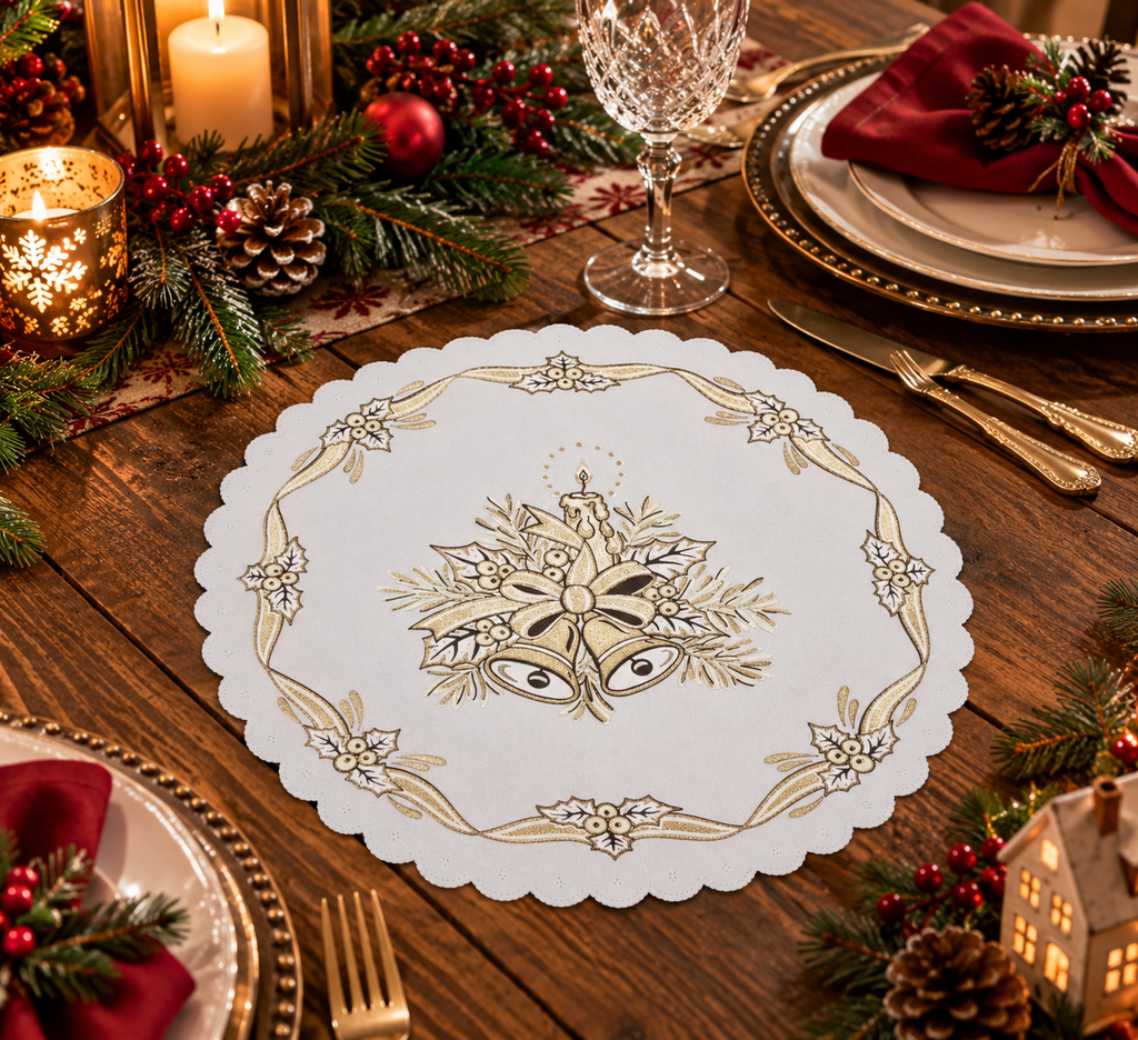 Polish Christmas Round Table Doily 14"x 14" (White)