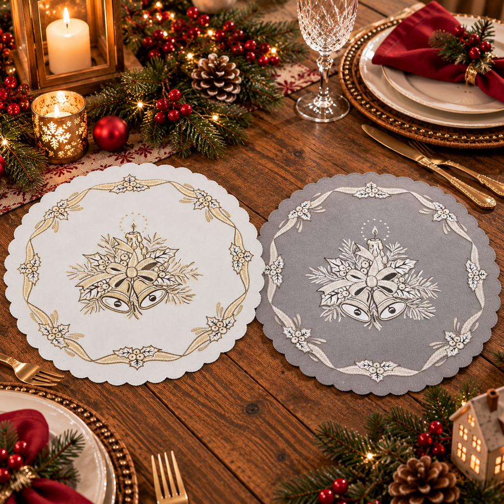 Polish Christmas Round Table Doily 14"x 14" (White)